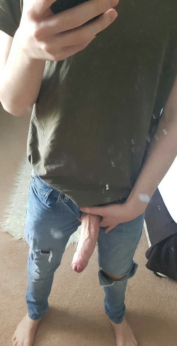 Big uncut cock out of jeans