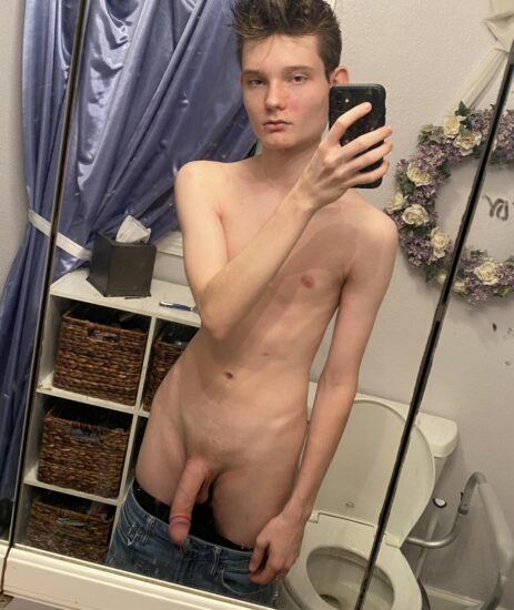 Shirtless twink with a big dick